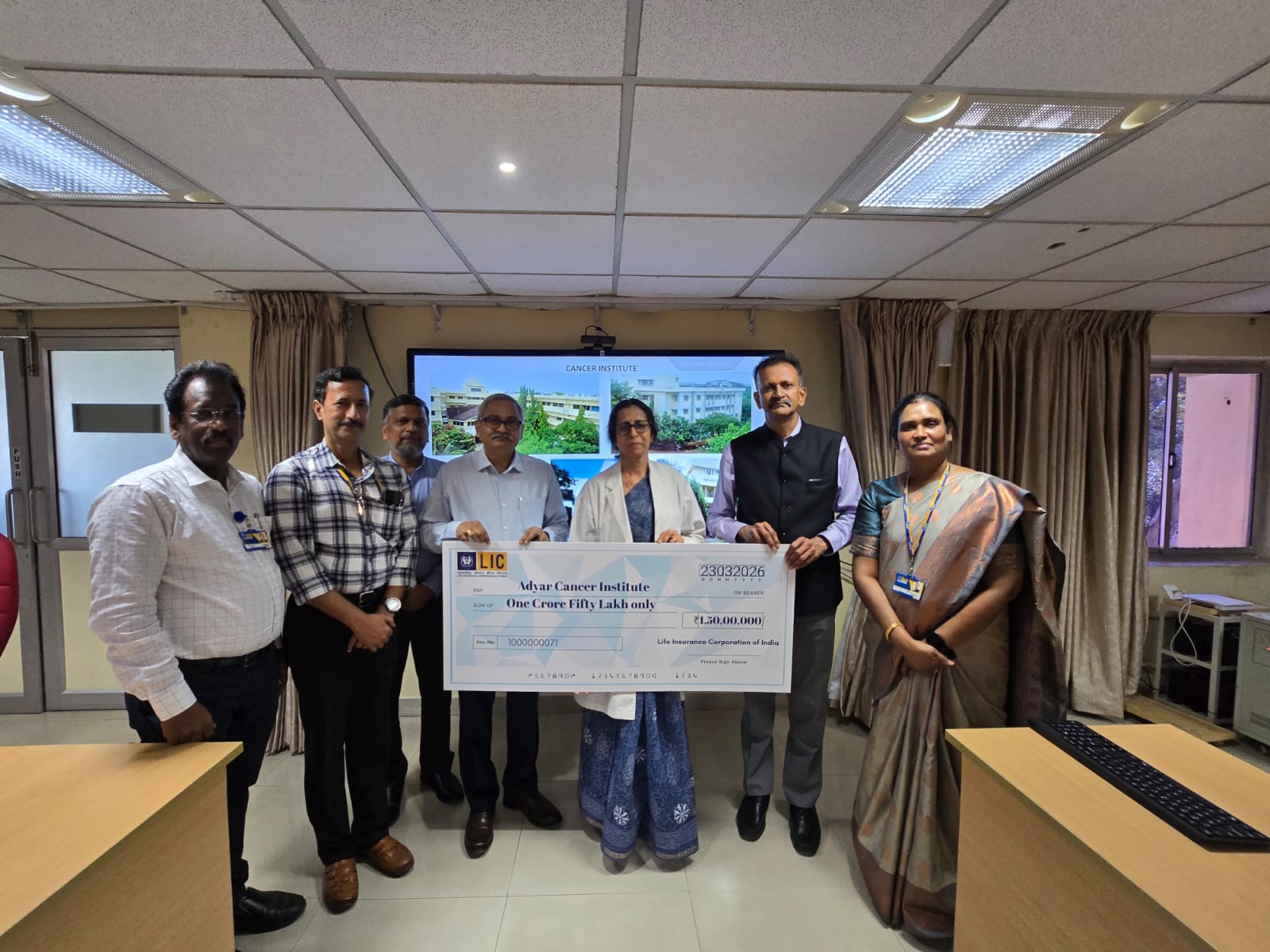 LIC OF INDIA has donated Rs 1.5 crores to ADYAR CANCER INSTITUTE Chennai on 23/3/2026 as part of CSR activity. (GJF) . Kudos to LIC